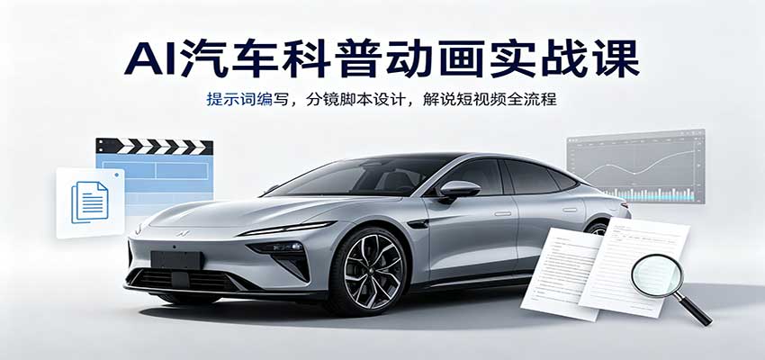 AI汽车科普动画实战课：提示词编写，分镜脚本设计，解说短视频全流程-吾爱云课堂