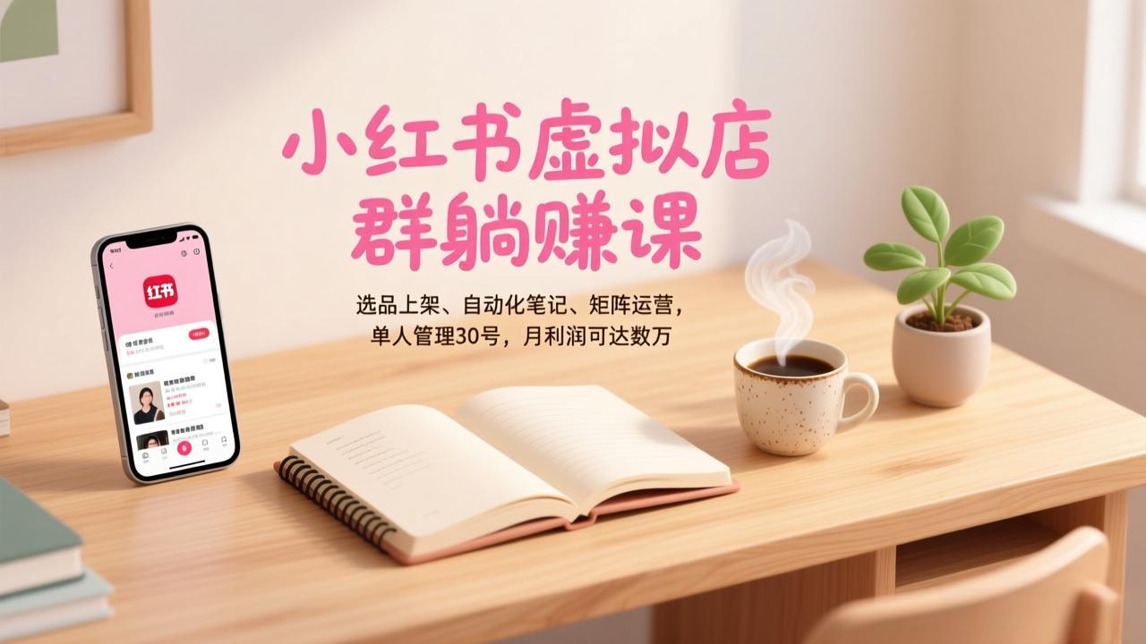 小红书虚拟店群躺赚课，选品上架、自动化笔记、矩阵运营，单人管理30号，月利润可达数万-吾爱云课堂