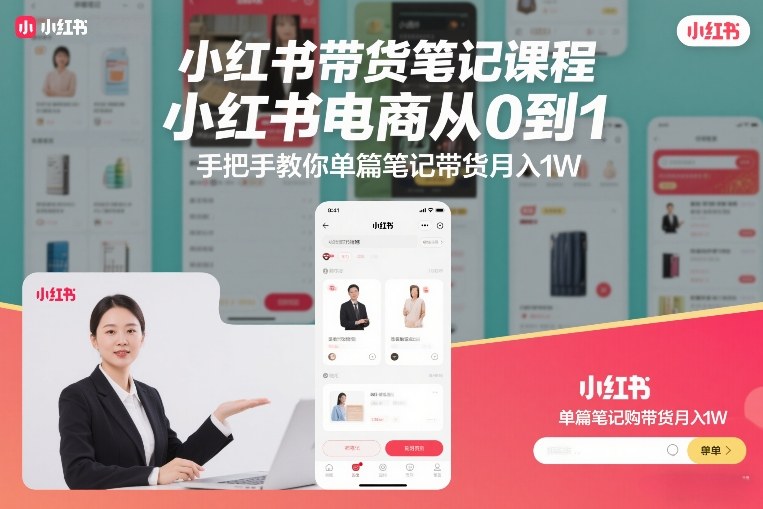 小红书带货笔记课程，小红书电商从0到1，手把手教你单篇笔记带货月入1W-吾爱云课堂