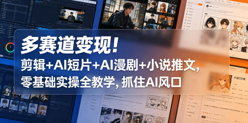 多赛道变现！剪辑+AI短片+AI漫剧+小说推文，零基础实操全教学，抓住AI风口-吾爱云课堂