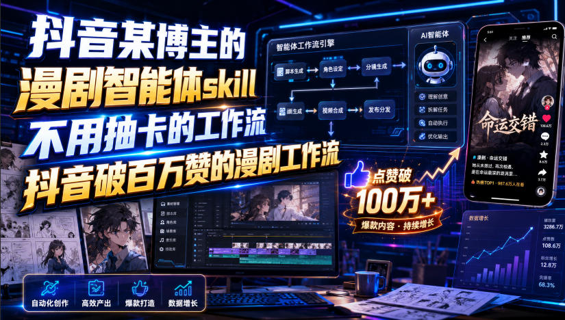 抖音某博主的漫剧智能体skill，不用抽卡的工作流，抖音破百万赞的漫剧工作流(更新)-吾爱云课堂