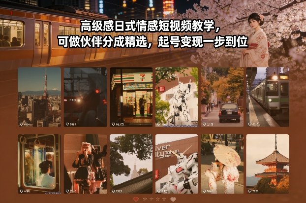 高级感日式情感短视频教学，可做伙伴分成精选，起号变现一步到位-吾爱云课堂