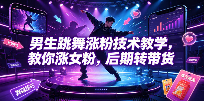 男生跳舞涨粉技术教学，教你涨女粉，后期转带货-吾爱云课堂