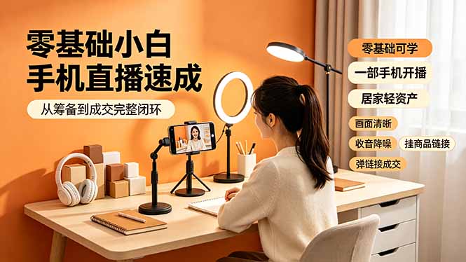 零基础小白手机直播速成，从筹备到成交完整闭环，适配苹果安卓系统，解决杂音卡顿留人难问题-吾爱云课堂