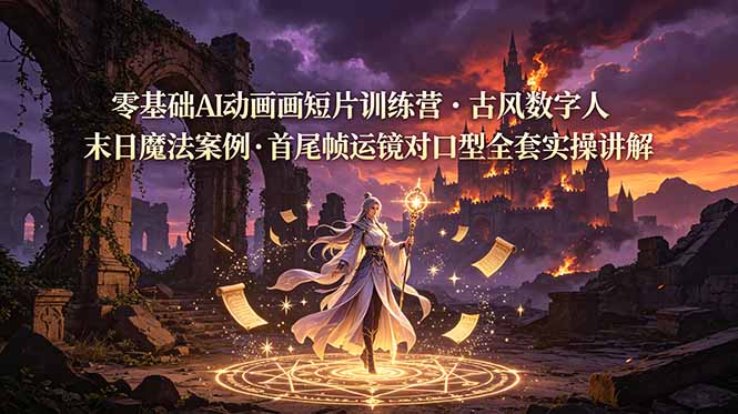 零基础AI动画短片训练营，古风数字人末日魔法案例，首尾帧运镜对口型全套实操讲解-吾爱云课堂