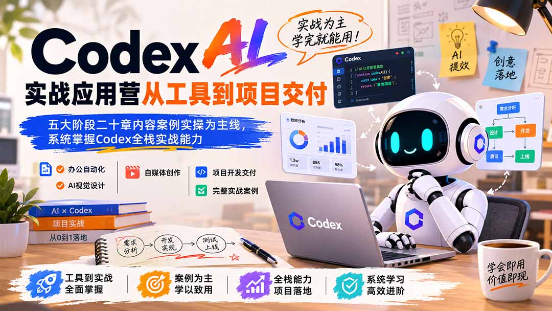 Codex AI实战应用营从工具到项目交付；五大阶段二十章内容案例实操为主线，系统掌握Codex全栈实战能力-吾爱云课堂