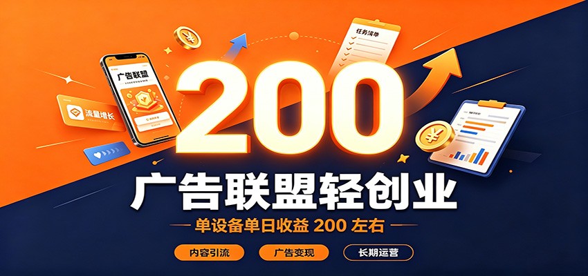 广告联盟轻创业，单设备单日收益200左右，内容引流广告变现长期运营-吾爱云课堂