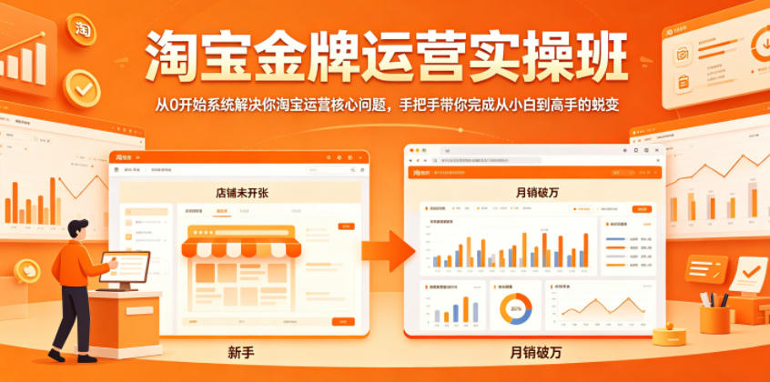 淘宝金牌运营实操班，从0开始系统解决你淘宝运营核心问题，手把手带你完成从小白到高手的蜕变-吾爱云课堂