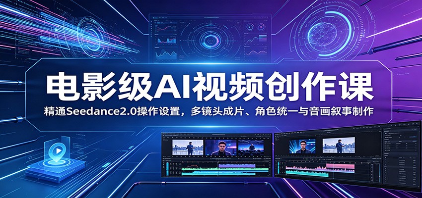 电影级AI视频创作课：精通Seedance2.0操作设置，多镜头成片、角色统一与音画叙事制作-吾爱云课堂