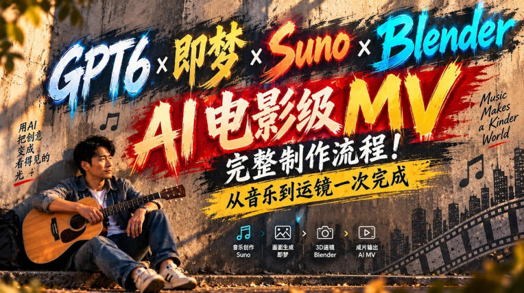 GPT6×即梦×Suno×Blender｜AI电影级MV完整制作流程！从音乐到运镜一次完成！-吾爱云课堂