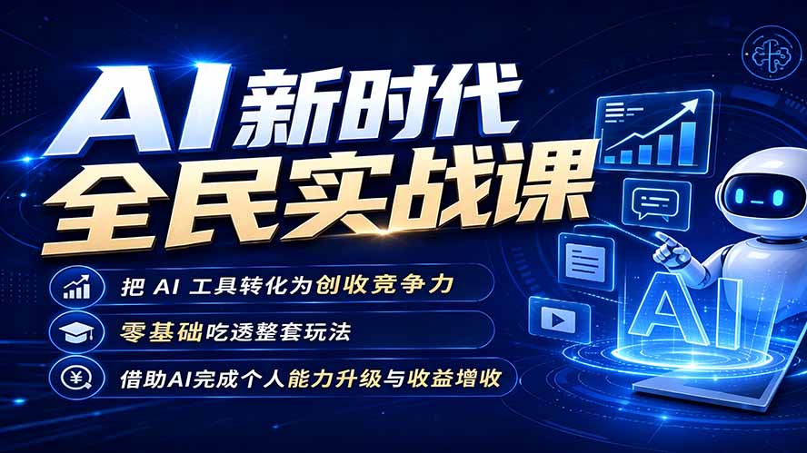 AI新时代全民实战课，把 AI 工具转化为创收竞争力，零基础吃透整套玩法，借助AI完成个人能力升级与收益增收。-吾爱云课堂