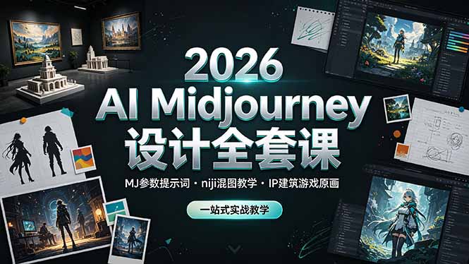 2026 AI Midjourney设计全套课，MJ参数提示词niji混图教学，IP建筑游戏原画一站式实战教学-吾爱云课堂