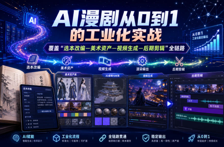 AI漫剧从0到1的工业化实战，覆盖“选本改编—美术资产—视频生成—后期剪辑”全链路(更新6月)-吾爱云课堂