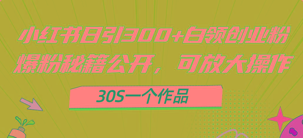 小红书日引300+高质白领创业粉,可放大操作,爆粉秘籍!30s一个作品-吾爱云课堂