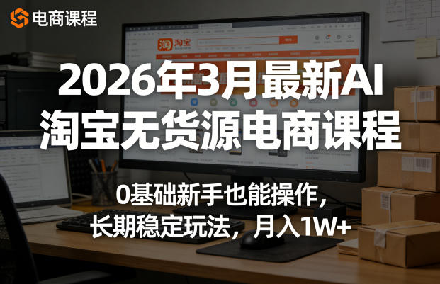 2026年3月最新AI淘宝无货源电商课程，0基础新手也能操作，长期稳定玩法，月入1W+-吾爱云课堂