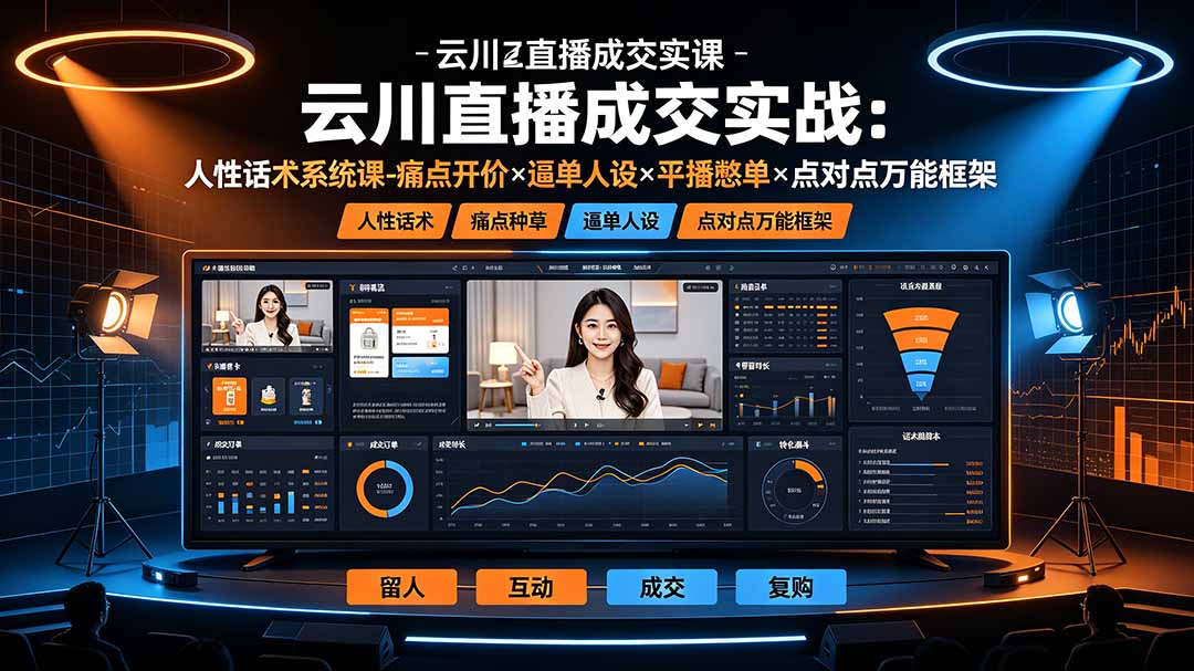 云川直播成交实战：人性话术系统课-痛点种草×塑品开价×逼单人设×平播憋单×点对点万能框架-吾爱云课堂