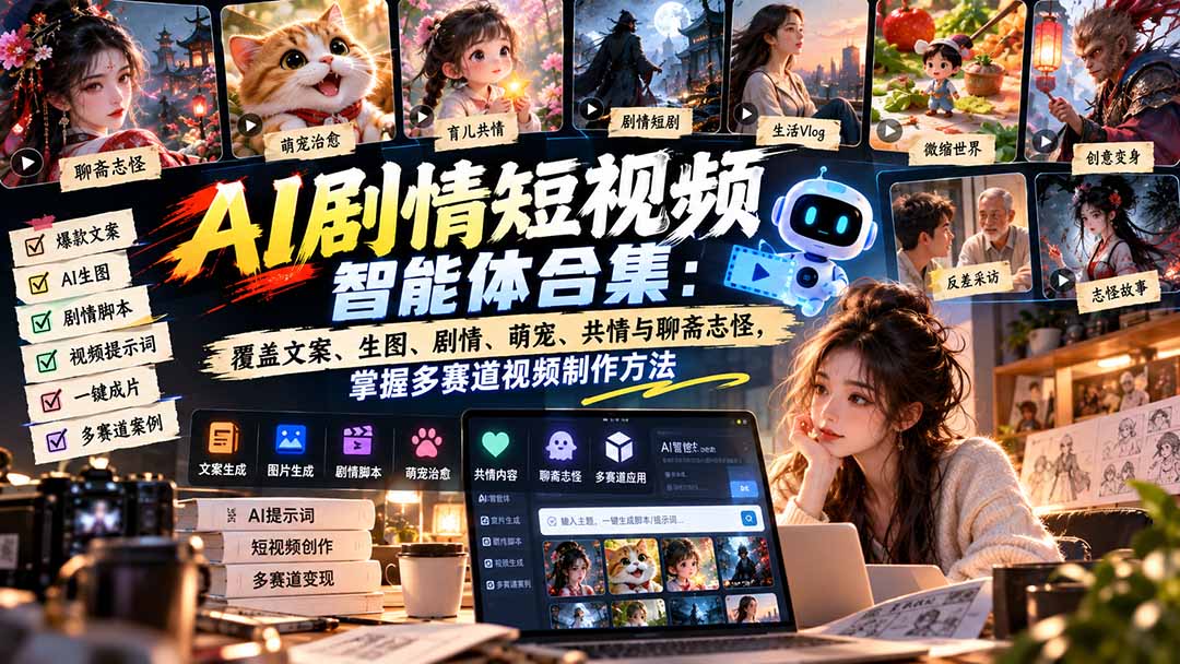 【无水印】AI剧情短视频智能体合集：覆盖文案、生图、剧情、萌宠、共情与聊斋志怪，掌握多赛道视频制作方法-吾爱云课堂