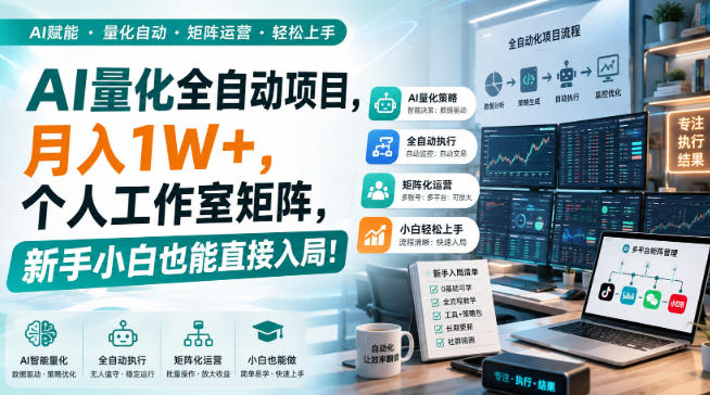 AI量化全自动项目，月入1W+，个人工作室矩阵，新手小白也能直接入局！【揭秘】-吾爱云课堂