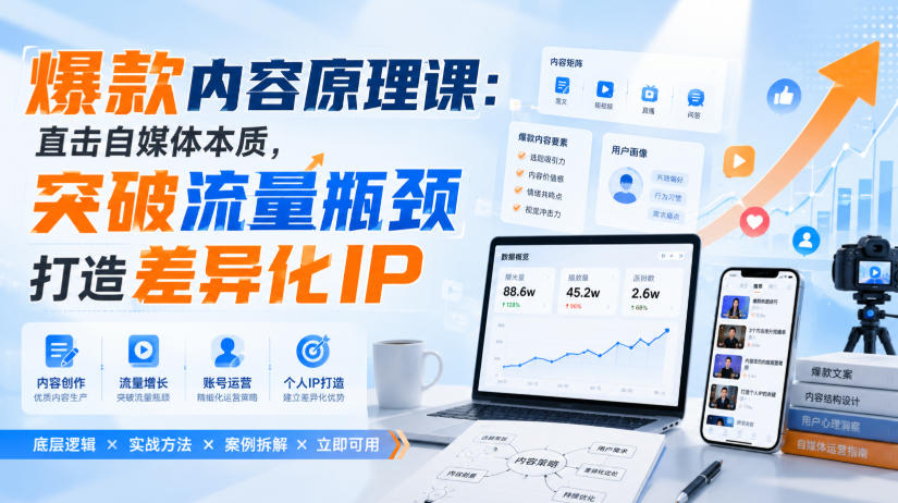 爆款内容原理课：直击自媒体本质，突破流量瓶颈打造差异化IP-吾爱云课堂