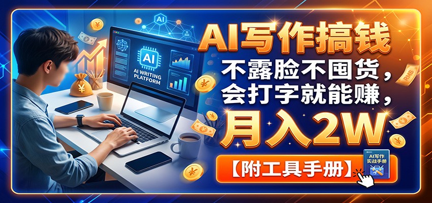 AI写作搞钱：不露脸不囤货，会打字就能赚，月入2W【附工具手册】-吾爱云课堂