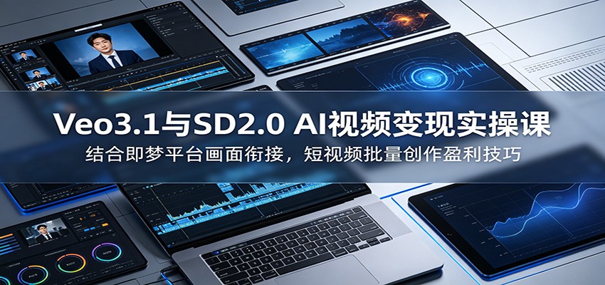 Veo3.1与SD2.0 AI视频变现实操课课：结合即梦平台画面衔接，短视频批量创作盈利技巧-吾爱云课堂