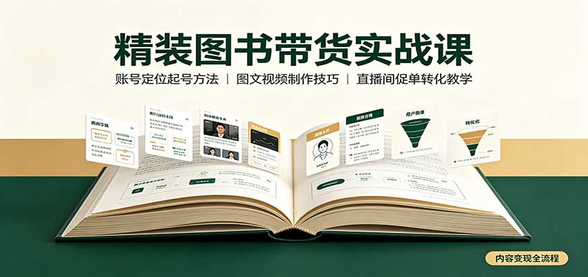 精装图书带货实战课：账号定位起号方法，图文视频制作，促单转化教学-吾爱云课堂