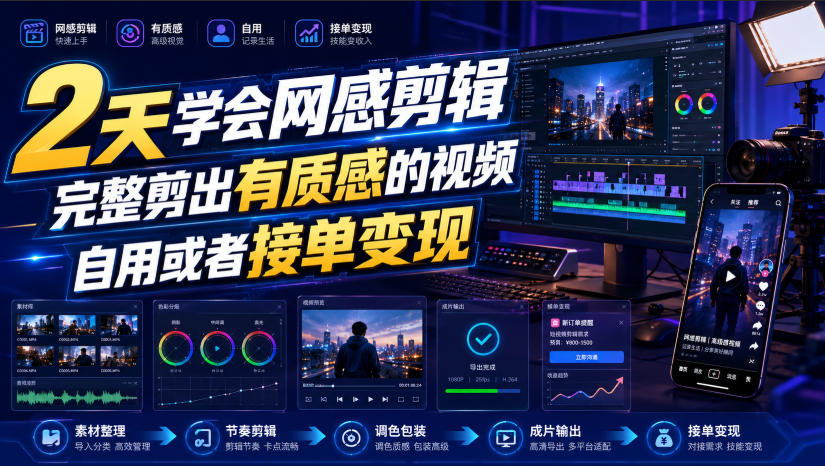 2天学会网感剪辑，完整剪出有质感的视频，自用或者接单变现-吾爱云课堂