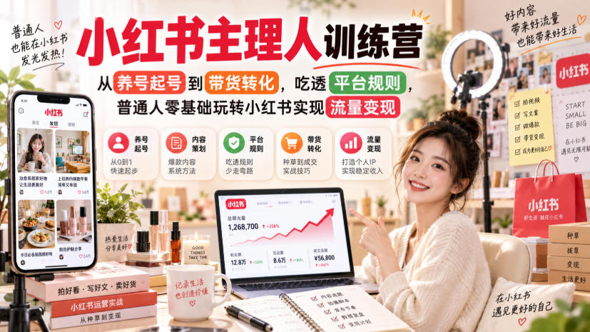 小红书主理人训练营,从养号起号到带货转化,吃透平台规则,普通人零基础玩转小红书实现流量变现-吾爱云课堂