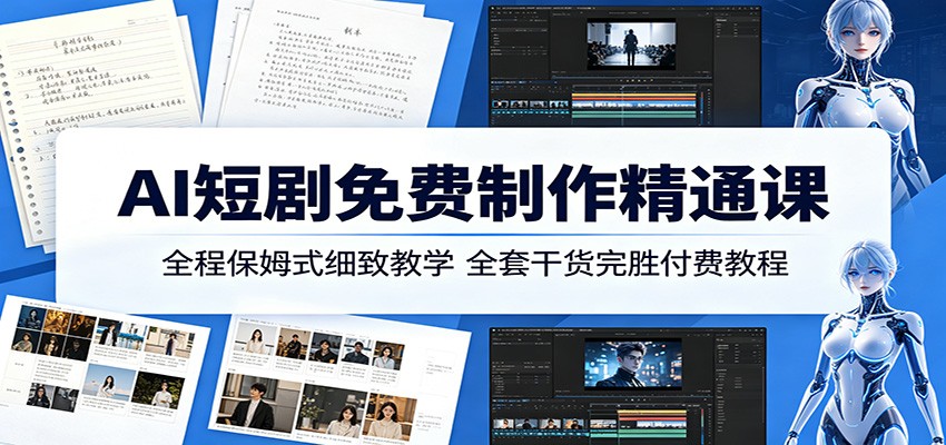 AI短剧免费制作精通课：全程保姆式细致教学，全套干货完胜付费教程-吾爱云课堂