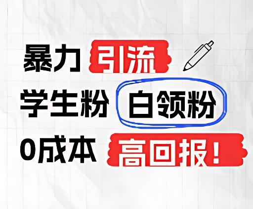 暴力引流学生粉白领粉,吊打以往垃圾玩法,0成本,高回报-吾爱云课堂