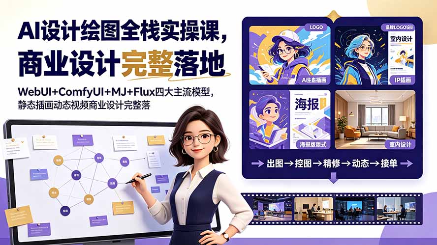 AI设计绘图全栈实操课，WebUI+ComfyUI+MJ+Flux四大主流模型，静态插画动态视频商业设计完整落地教程-吾爱云课堂