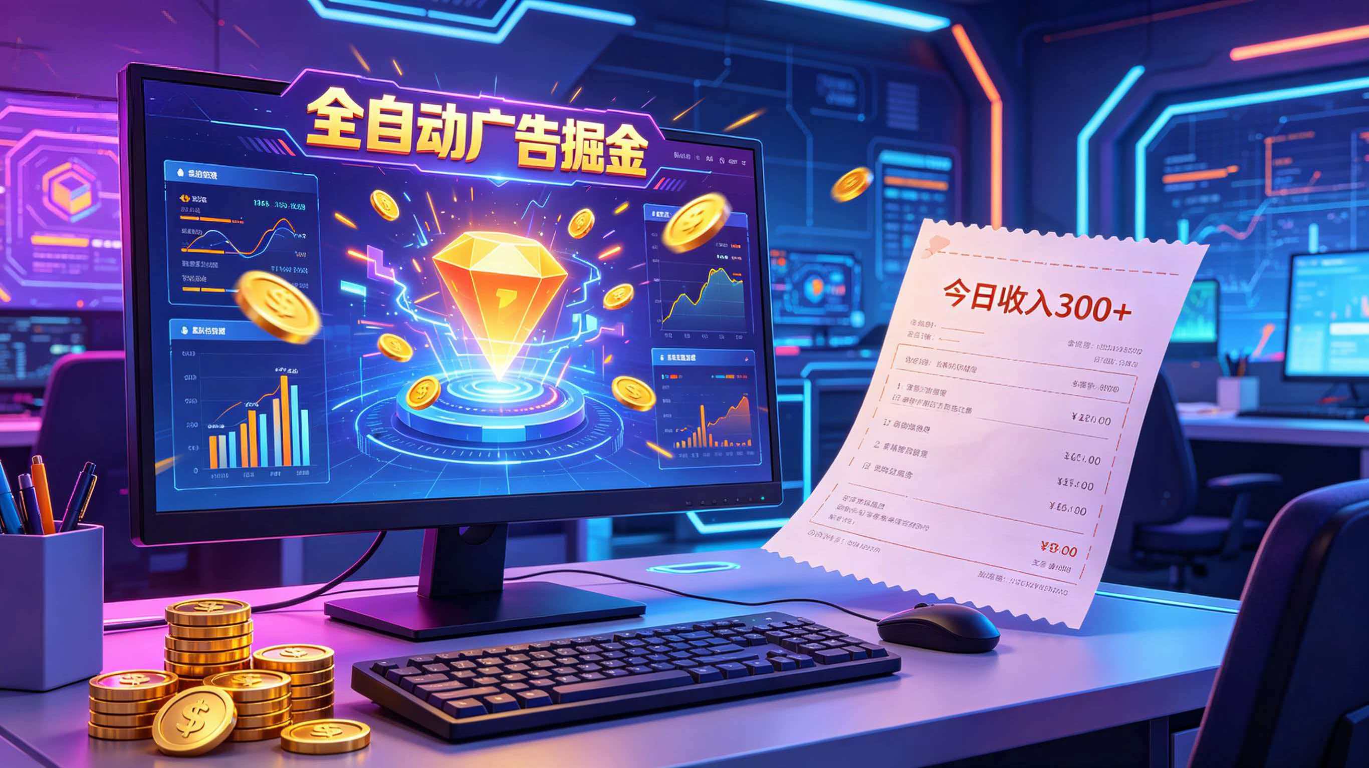 全自动广告掘金，日入300+。全程Ai自动化运行，解放双手，时间自由。收益稳定-吾爱云课堂