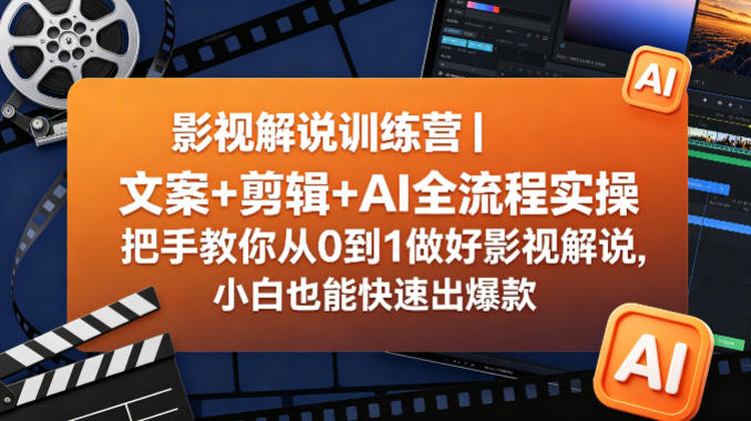影视解说训练营｜文案+剪辑+AI全流程实操，把手教你从0到1做好影视解说，小白也能快速出爆款-吾爱云课堂