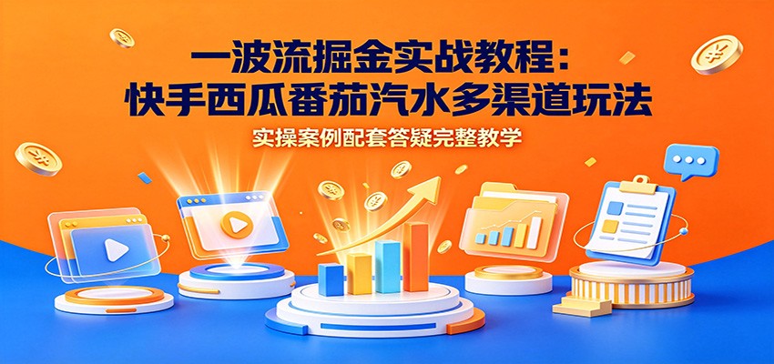 一波流掘金实战教程:快手西瓜番茄汽水多渠道玩法,实操案例配套答疑完整教学-吾爱云课堂