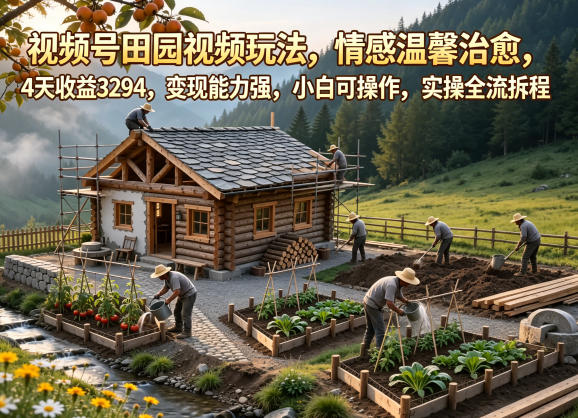视频号田园视频玩法，情感温馨治愈，4天收益3294，变现能力强，小白可操作，实操全流程拆解-吾爱云课堂
