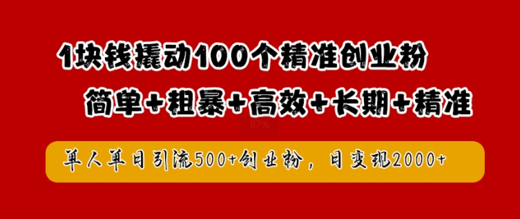 1块钱撬动100个精准创业粉,简单粗暴高效长期精准,单人单日引流500+创业粉,日变现2k【揭秘】-吾爱云课堂