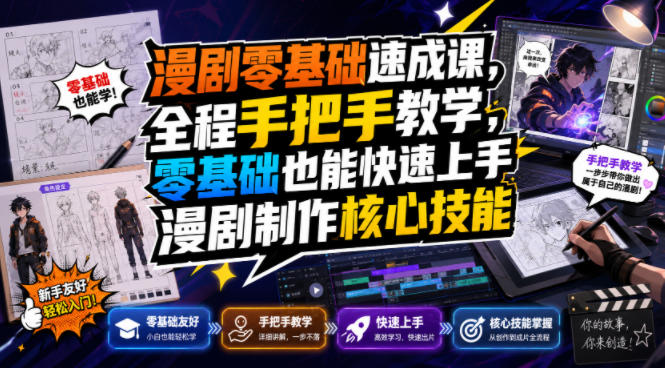 漫剧零基础速成课，全程手把手教学，零基础也能快速上手漫剧制作核心技能-吾爱云课堂