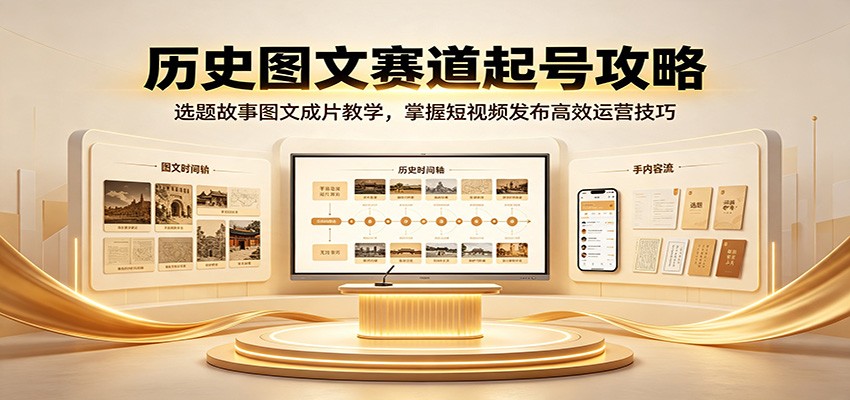 历史图文赛道起号攻略：选题故事图文成片教学，掌握短视频发布高效运营技巧-吾爱云课堂