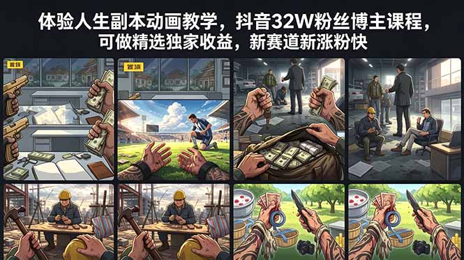 体验人生副本动画教学， 抖音32W粉丝博主课程，可做精选独家收益，新赛道新涨粉快-吾爱云课堂