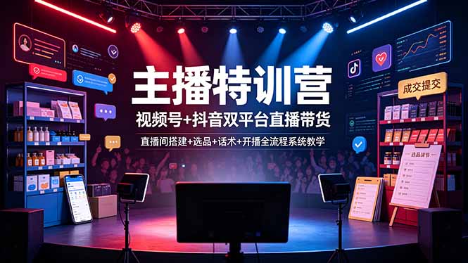 主播特训营：视频号+抖音双平台直播带货，直播间搭建+选品+话术+开播全流程系统教学-吾爱云课堂
