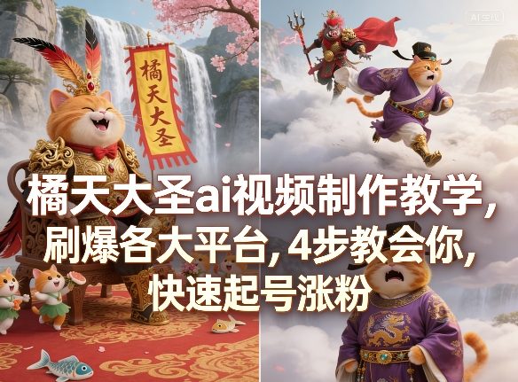 橘天大圣ai视频制作教学，刷爆各大平台，4步教会你，快速起号涨粉-吾爱云课堂