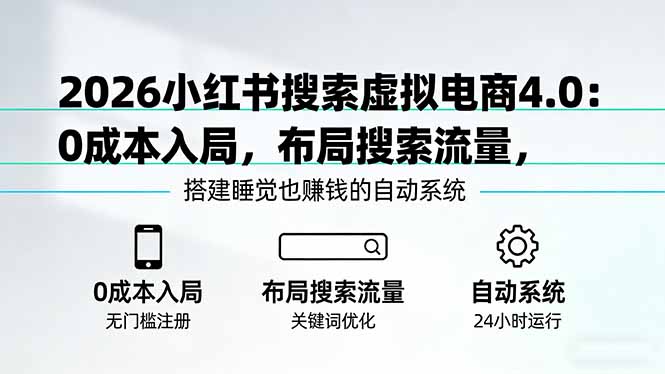 2026小红书搜索虚拟电商4.0：0成本入局，布局搜索流量，搭建睡觉也赚钱的自动系统-吾爱云课堂