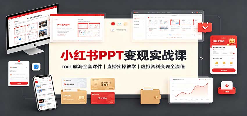 小红书PPT变现实战课：mini航海全套课件+直播实操教学，虚拟资料变现全流程-吾爱云课堂