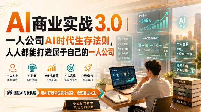 AI商业实战3.0｜一人公司AI时代生存法则，人人都能打造属于自己的一人公司-吾爱云课堂
