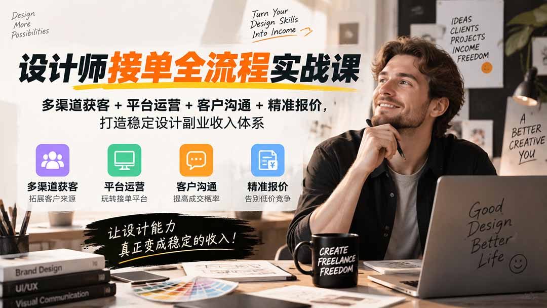 设计师接单全流程实战课-无水印｜多渠道获客+平台运营+客户沟通+精准报价，打造稳定设计副业收入体系-吾爱云课堂