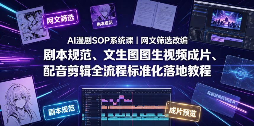 AI漫剧SOP系统课｜网文筛选改编、剧本规范、文生图图生视频成片、配音剪辑全流程标准化落地教程(更新0810)-吾爱云课堂