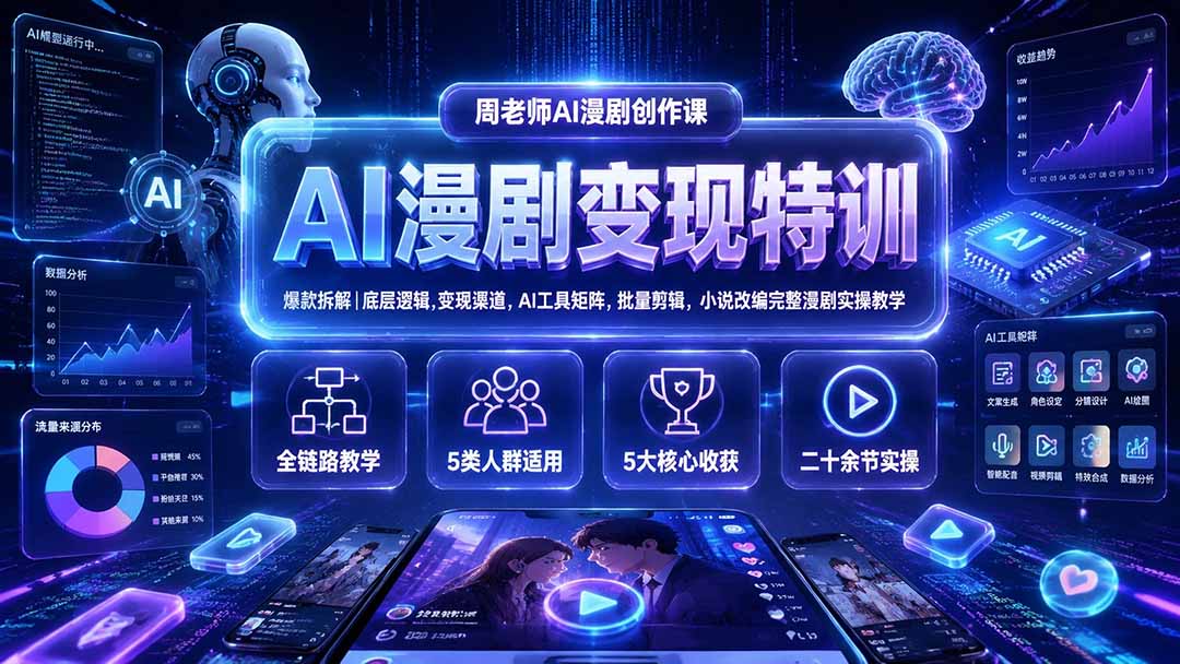 AI漫剧变现特训★爆款拆解|底层逻辑,变现渠道,AI工具矩阵,批量剪辑,小说改编完整漫剧实操教学-吾爱云课堂