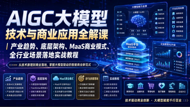 AIGC大模型技术与商业应用全解课｜产业趋势、底层架构、MaaS商业模式、全行业场景落地实战教程-吾爱云课堂