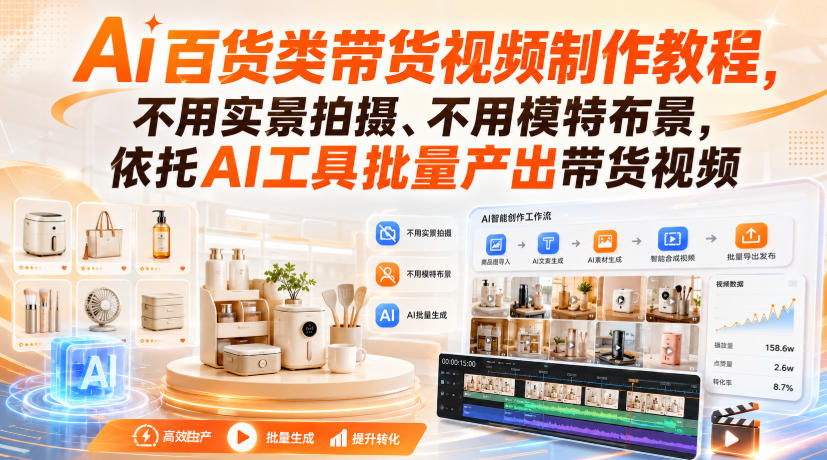 Ai百货类带货视频制作教程，不用实景拍摄、不用模特布景，依托AI工具批量产出带货视频-吾爱云课堂