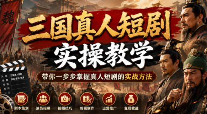 三国真人短剧实操教学,带你一步步掌握真人短剧的实战方法-吾爱云课堂